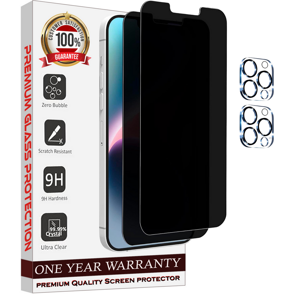 Entronix Anti-Spy Privacy Screen Protector & Camera Lens Protector Compatible with iPhone 13 Pro Max - 4-Piece Combo