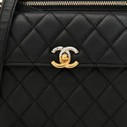 Lambskin Quilted Square Front Pocket Clutch With Chain Black