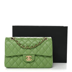 Caviar Quilted Small Double Flap Green