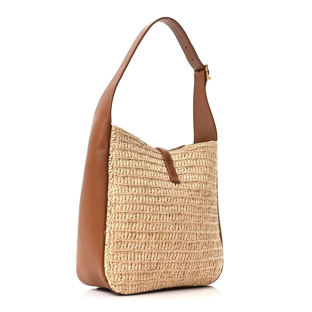 Raffia Calfskin Le 5 A 7 Small Hobo Natural Brick