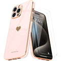 Entronix Bundle Compatible with iPhone 15 Pro - [Flexible] Glossy Heart Case & 2 Clear Screen Protectors