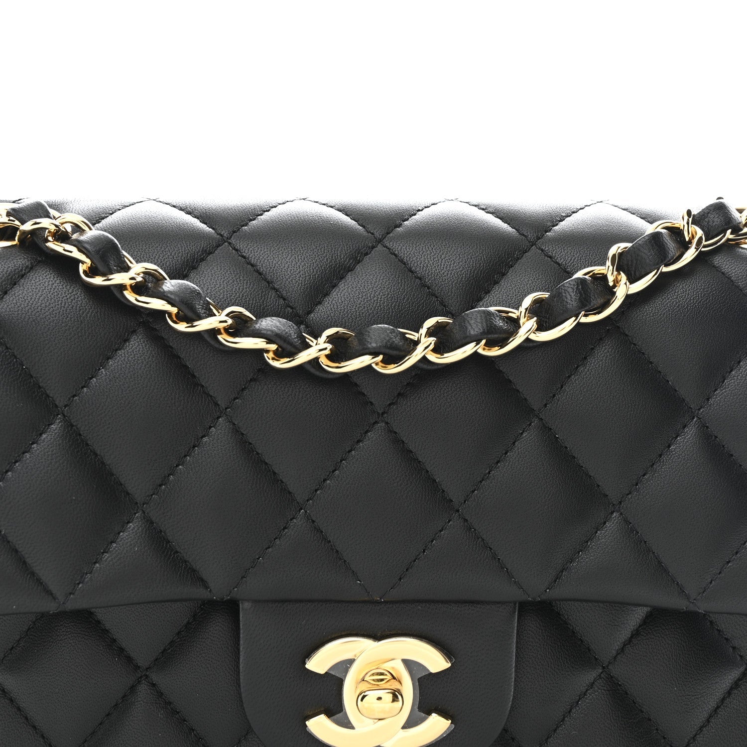 Lambskin Quilted Small Double Flap Black