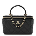 Lambskin Quilted Small Top Handle Vanity Case With Chain Black