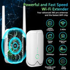 WiFi Extender Signal Booster Up to 9000sq.ft and 50 Devices, WiFi Range Extender, Wireless Internet Repeater, Long Range Amplifier with Ethernet Port, 1-Key Setup, Access Point, Alexa Compatible