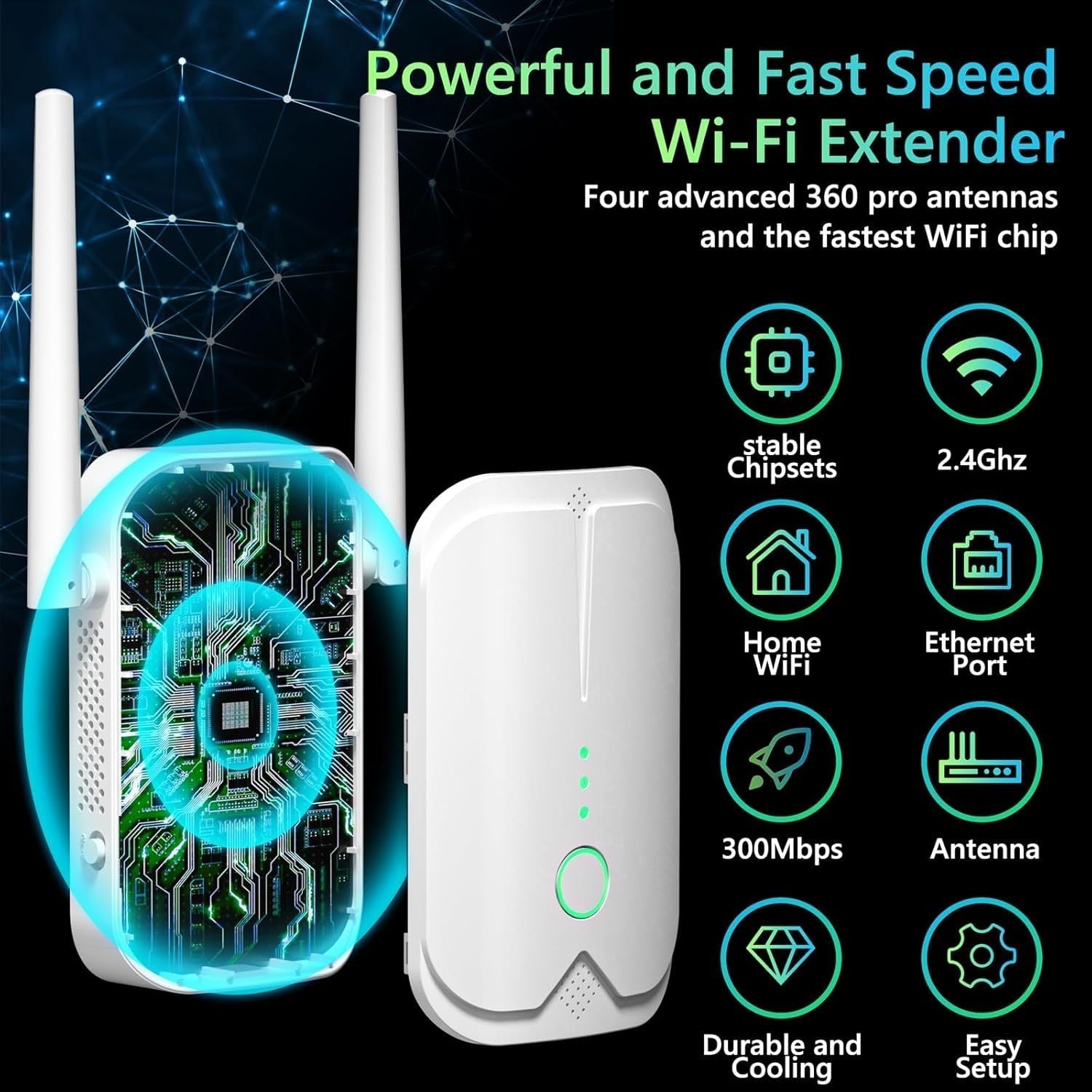 WiFi Extender Signal Booster Up to 9000sq.ft and 50 Devices, WiFi Range Extender, Wireless Internet Repeater, Long Range Amplifier with Ethernet Port, 1-Key Setup, Access Point, Alexa Compatible