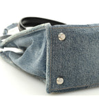 Washed Frayed Denim Logo Medium Hardware Tote Blue