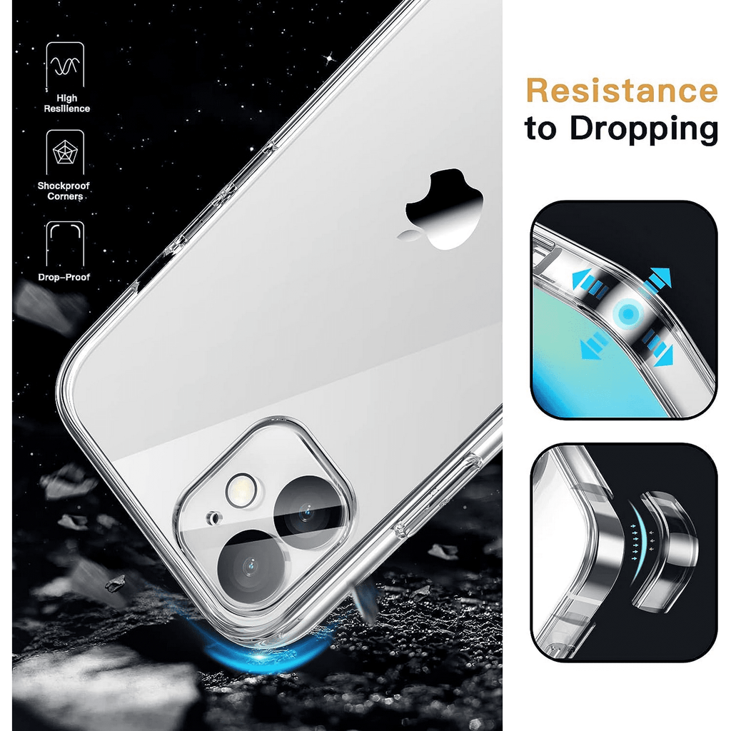 Entronix Bundle Compatible with iPhone 12 - [Soft] TPU Clear Case, 2 Clear Screen Protector & 2 Camera Lens Protectors