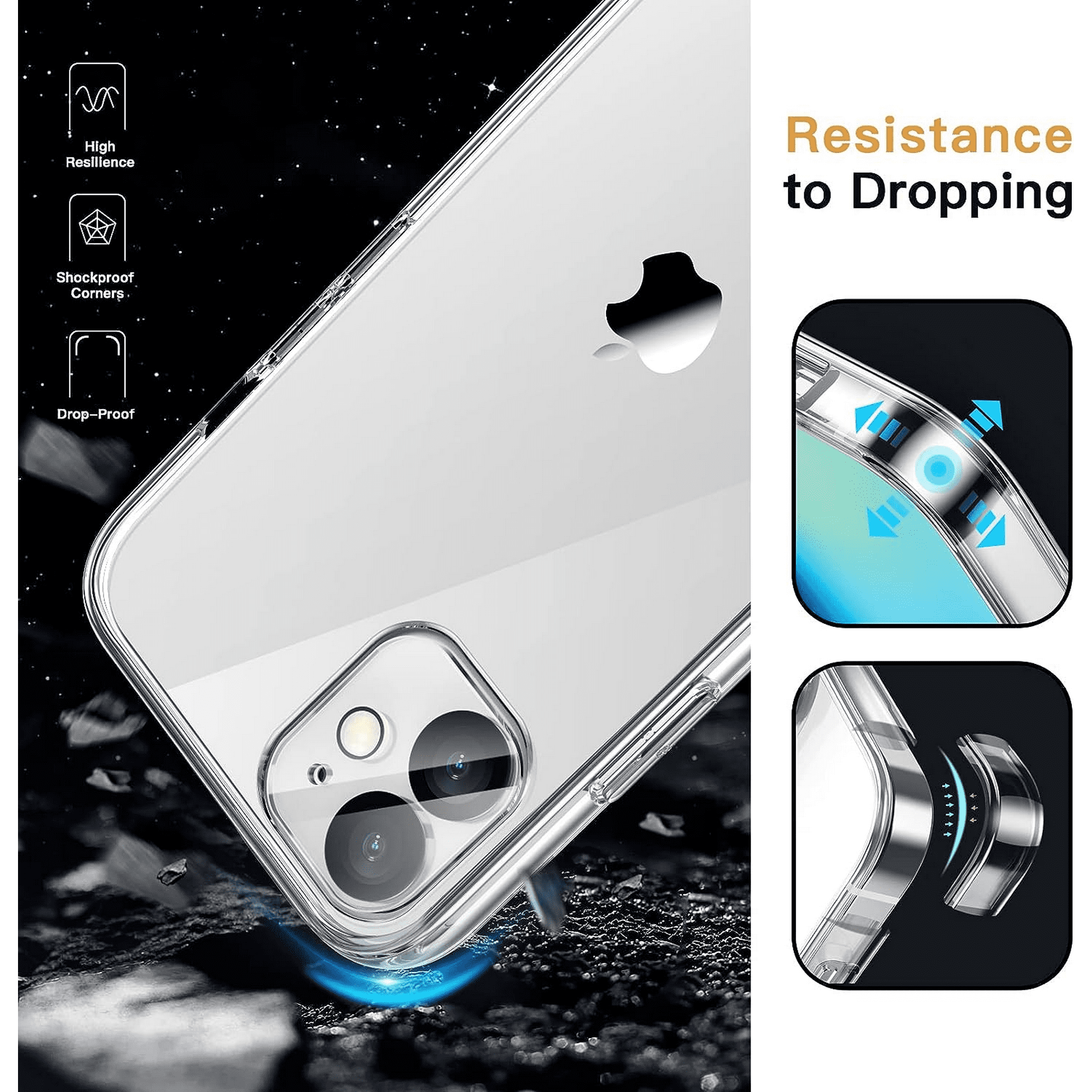 Entronix Bundle Compatible with iPhone 12 - [Soft] TPU Clear Case, 2 Clear Screen Protector & 2 Camera Lens Protectors