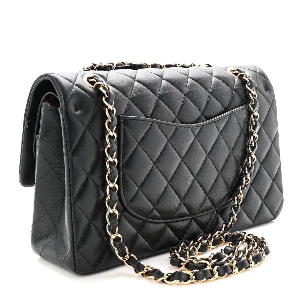 Lambskin Quilted Medium Double Flap Black