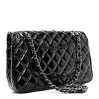 Distressed Patent Quilted Medium Double Flap Black
