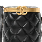 Lambskin Quilted Mini Crown Box Bag Black
