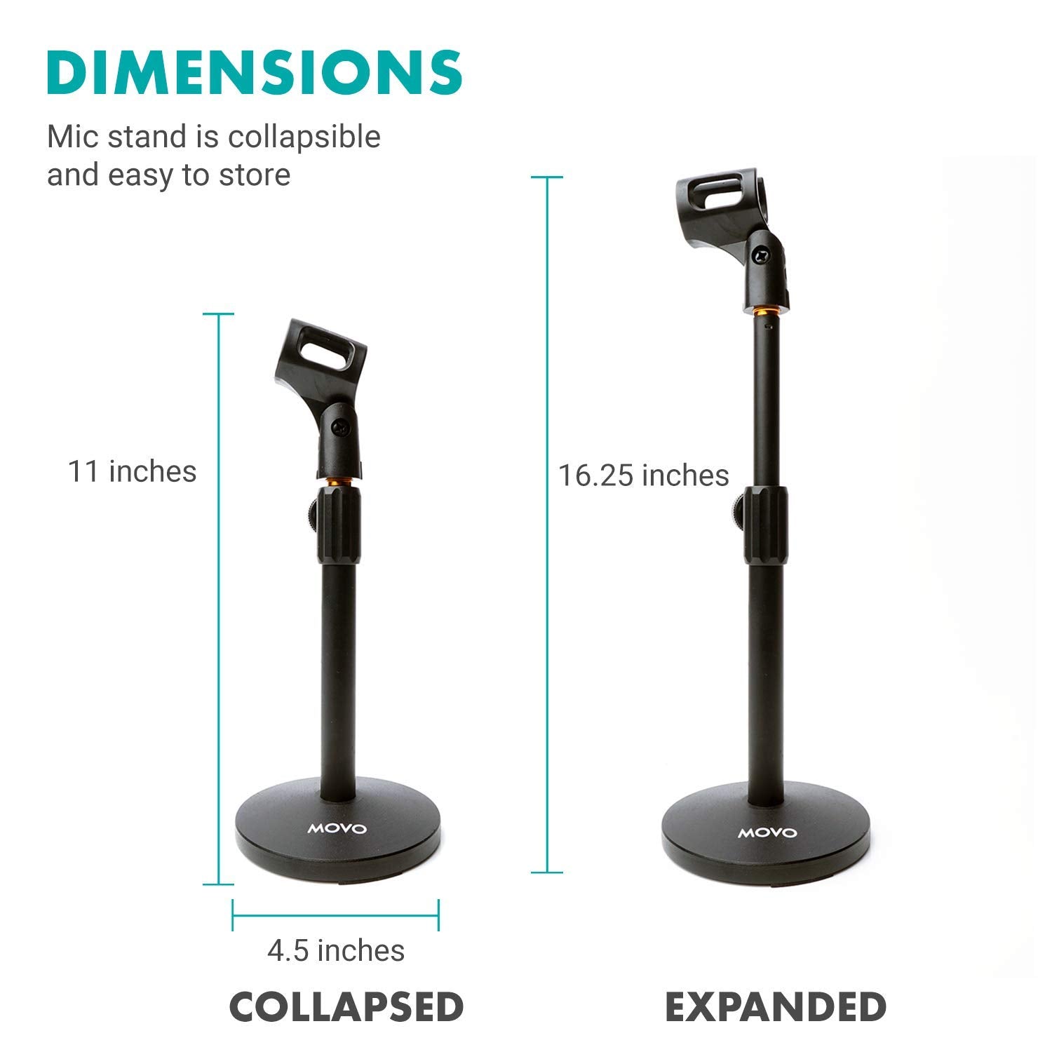 Movo TMC-3 Adjustable Tabletop Mic Stand with Mic Clip