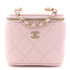 Caviar Quilted Mini Vanity Case With Chain Light Pink