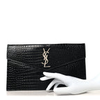 Calfskin Crocodile Embossed Uptown Monogram Pouch Black