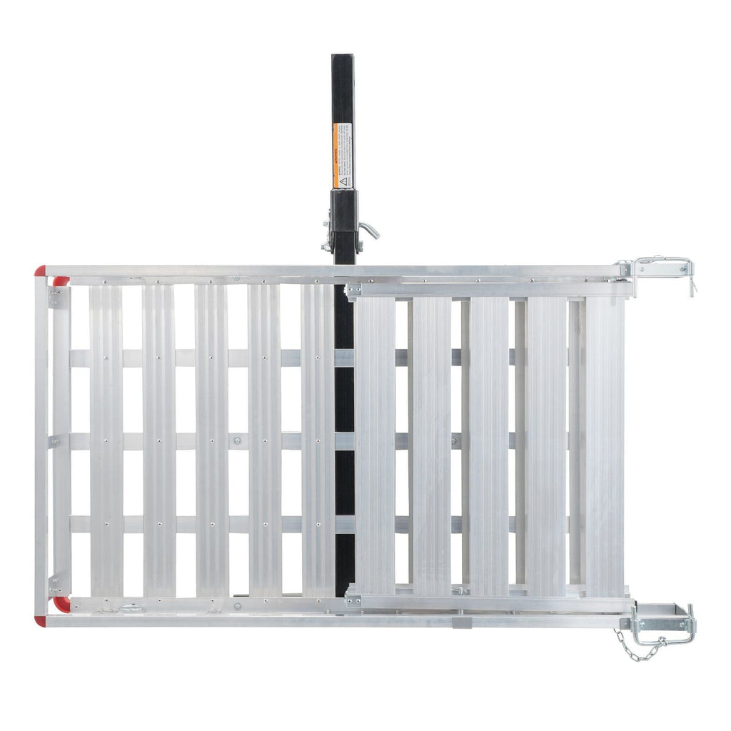 Hitch Mount Cargo Carrier, 48.03" x 27.87" Aluminum Hitch Cargo Rack with Folding Ramp, Hitch Rack Basket with Stabilizer and Straps, 500LBS Mobility Scooter Carrier Fit 2" Hitch Receiver