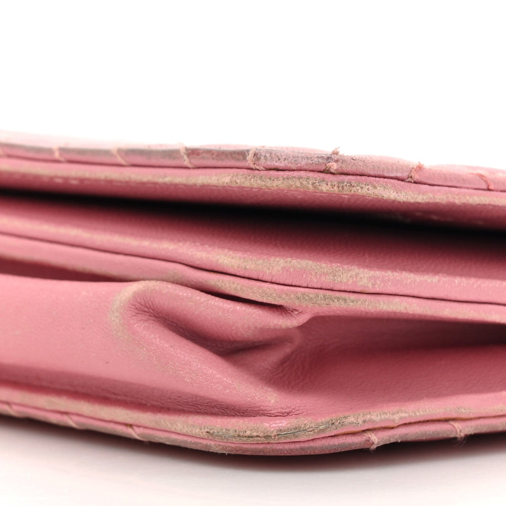 Lambskin Quilted CC Crossing Wallet On Chain WOC Pink