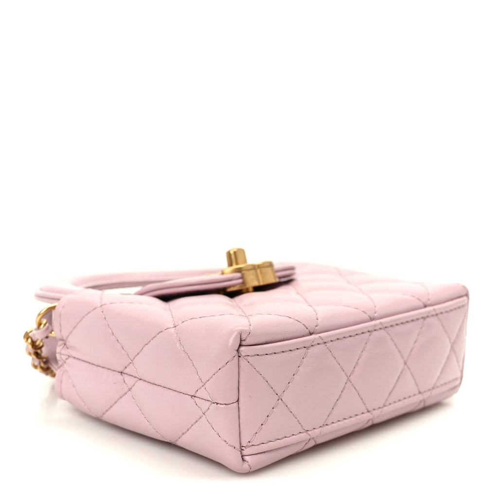 Shiny Aged Calfskin Quilted Mini Nano Kelly Shopper Light Pink
