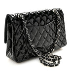 Patent Quilted Medium Double Flap Black