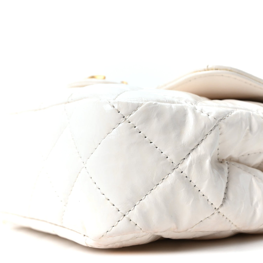 Shiny Crumpled Calfskin Quilted Small Wavy CC Hobo White