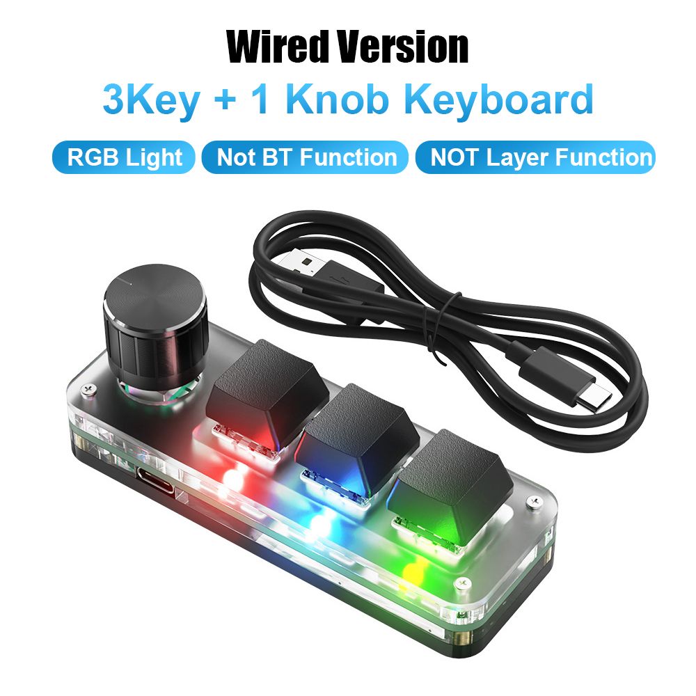 Programming Macro Custom Knob Keyboard RGB 3 Key Copy Paste Mini Button Photoshop Gaming Keypad Mechanical Hotswap Macropad - Wired/Red Switch