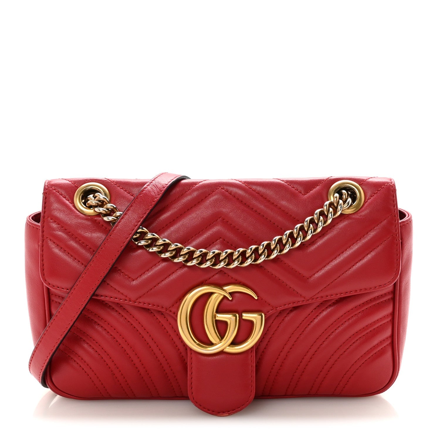 Calfskin Matelasse Small GG Marmont Shoulder Bag Hibiscus Red