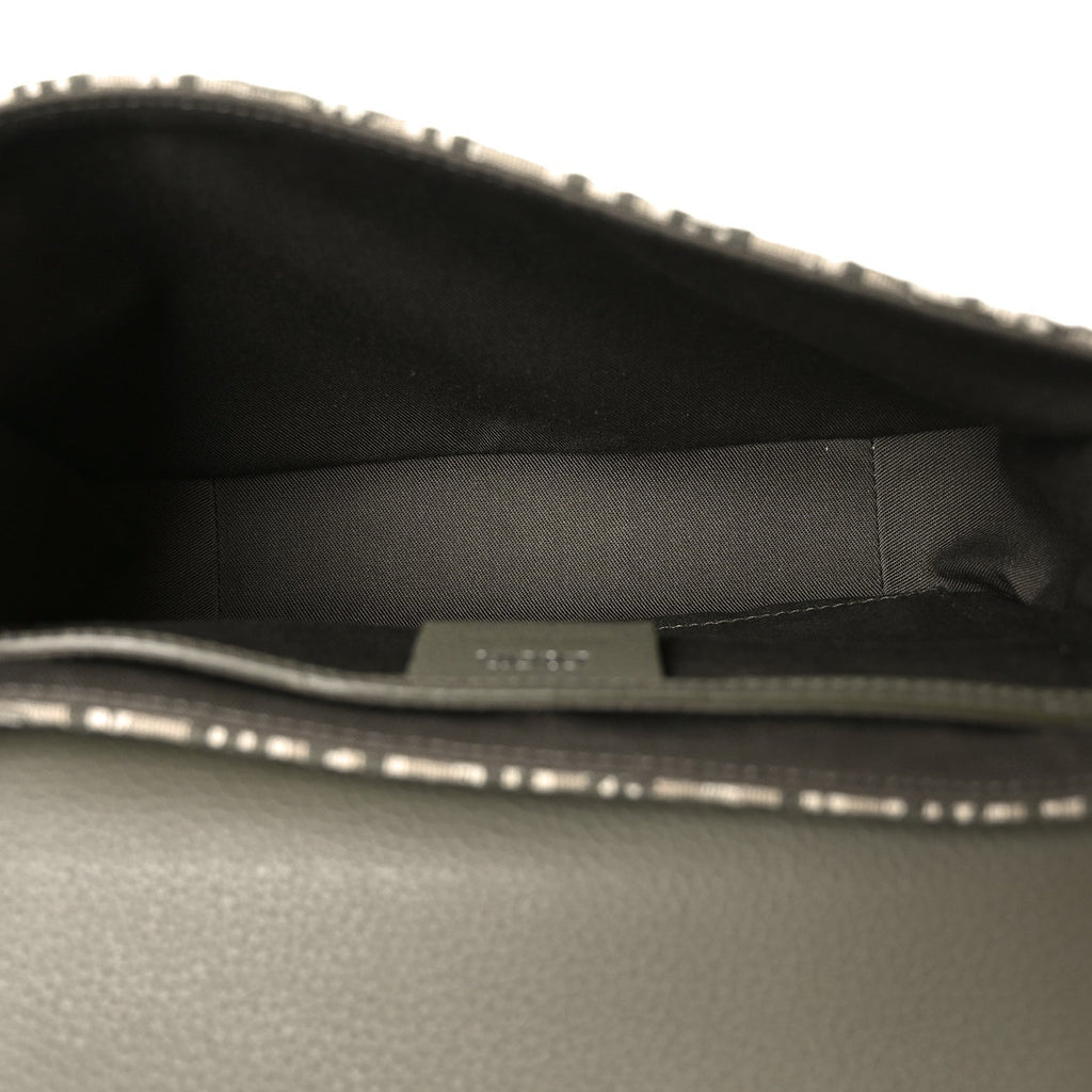 Oblique Jacquard Grained Calfskin Small Saddle Messenger Bag With Flap Green