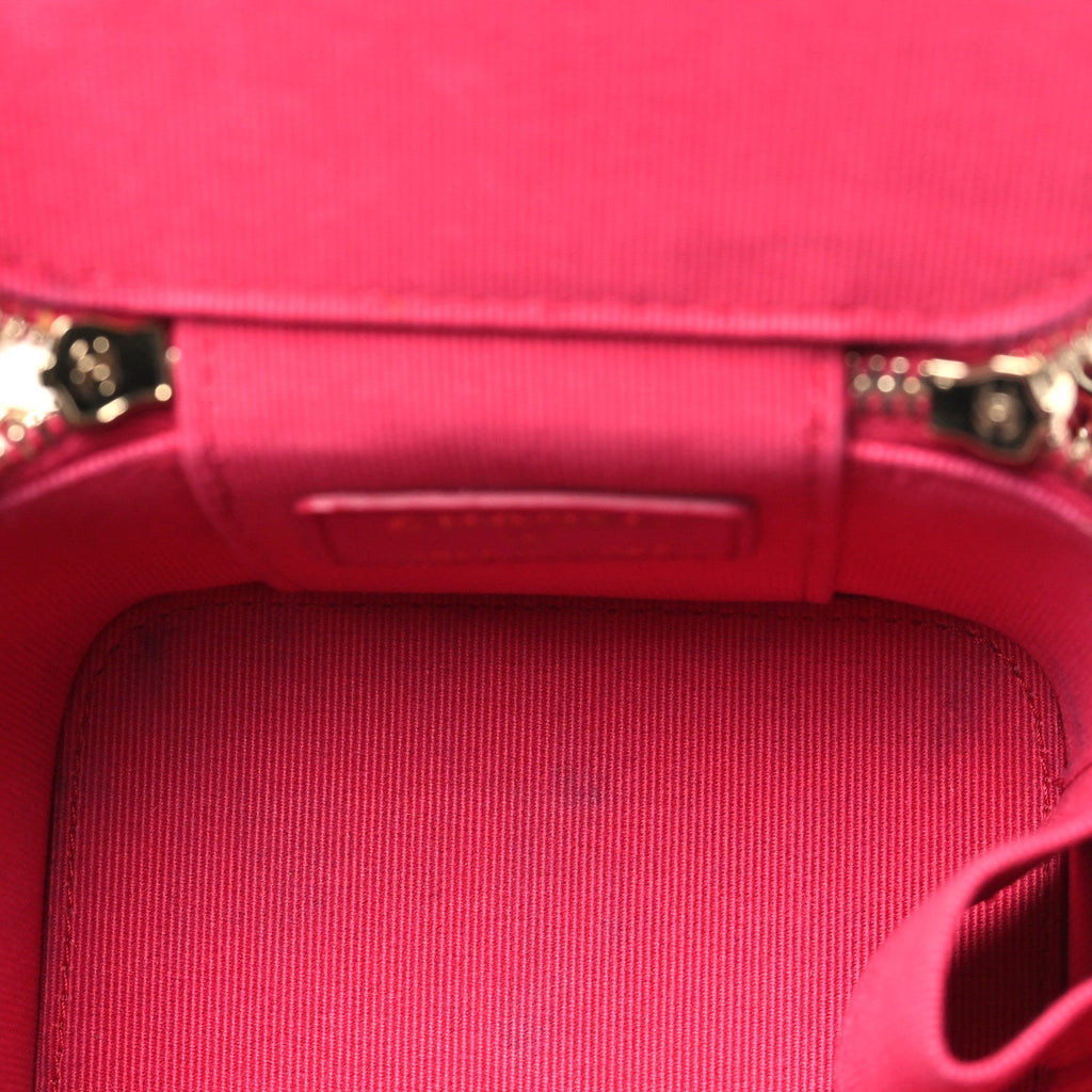 Lambskin Quilted Mini Top Handle Vanity Case With Chain Dark Pink