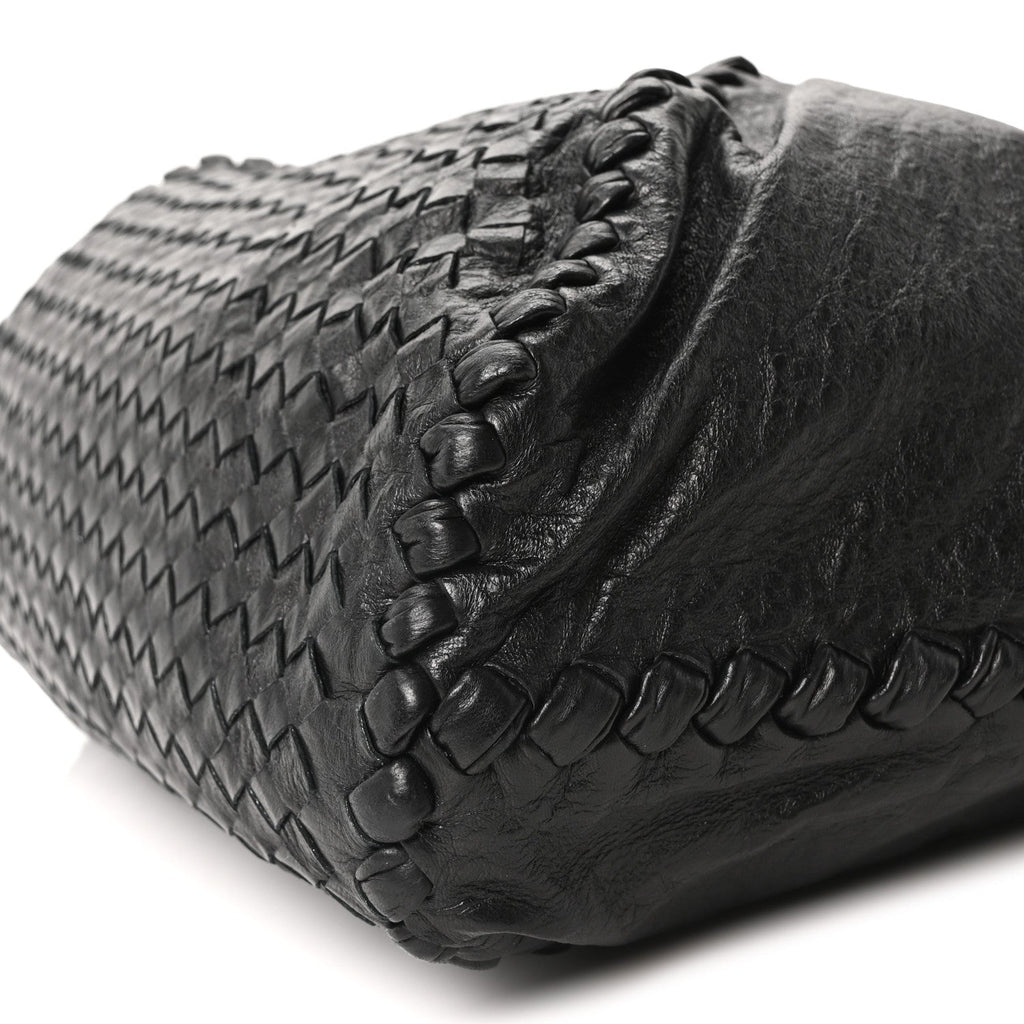 Grained Lambskin Intrecciato Large Shoulder Bag Black