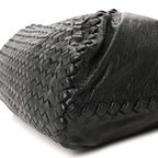 Grained Lambskin Intrecciato Large Shoulder Bag Black