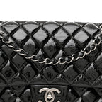 Distressed Patent Quilted Medium Double Flap Black