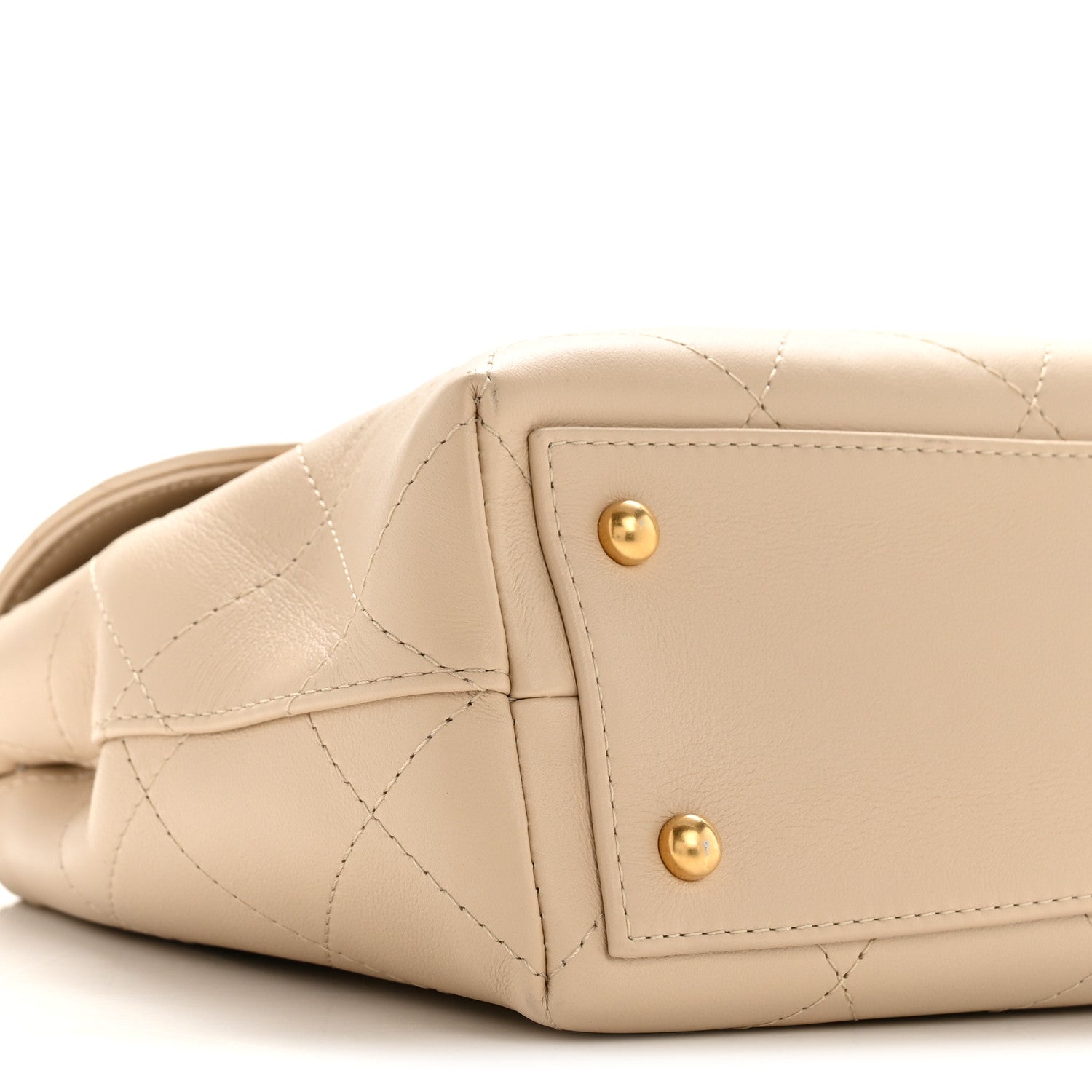 Calfskin Stitched Flap Top Handle Beige
