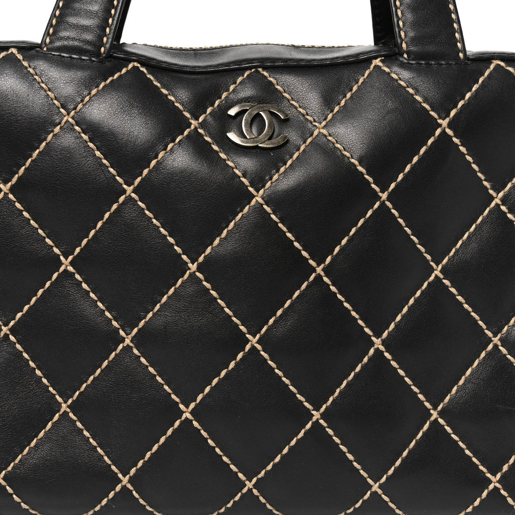 Calfskin Wild Stitch Top Handle Bag Black