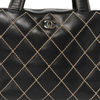 Calfskin Wild Stitch Top Handle Bag Black