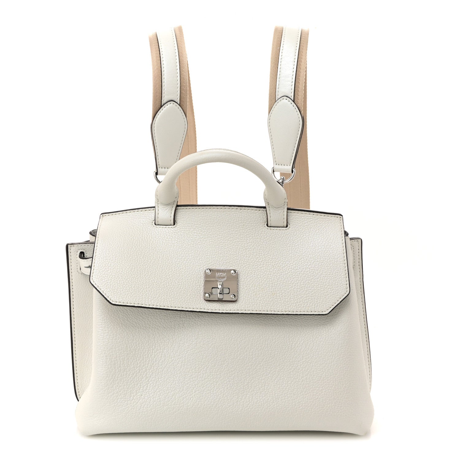Grained Calfskin Medium Milla Convertible Backpack White Flake