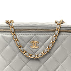 Lambskin Quilted Small Pearl Crush Vanity Case With Chain Grey