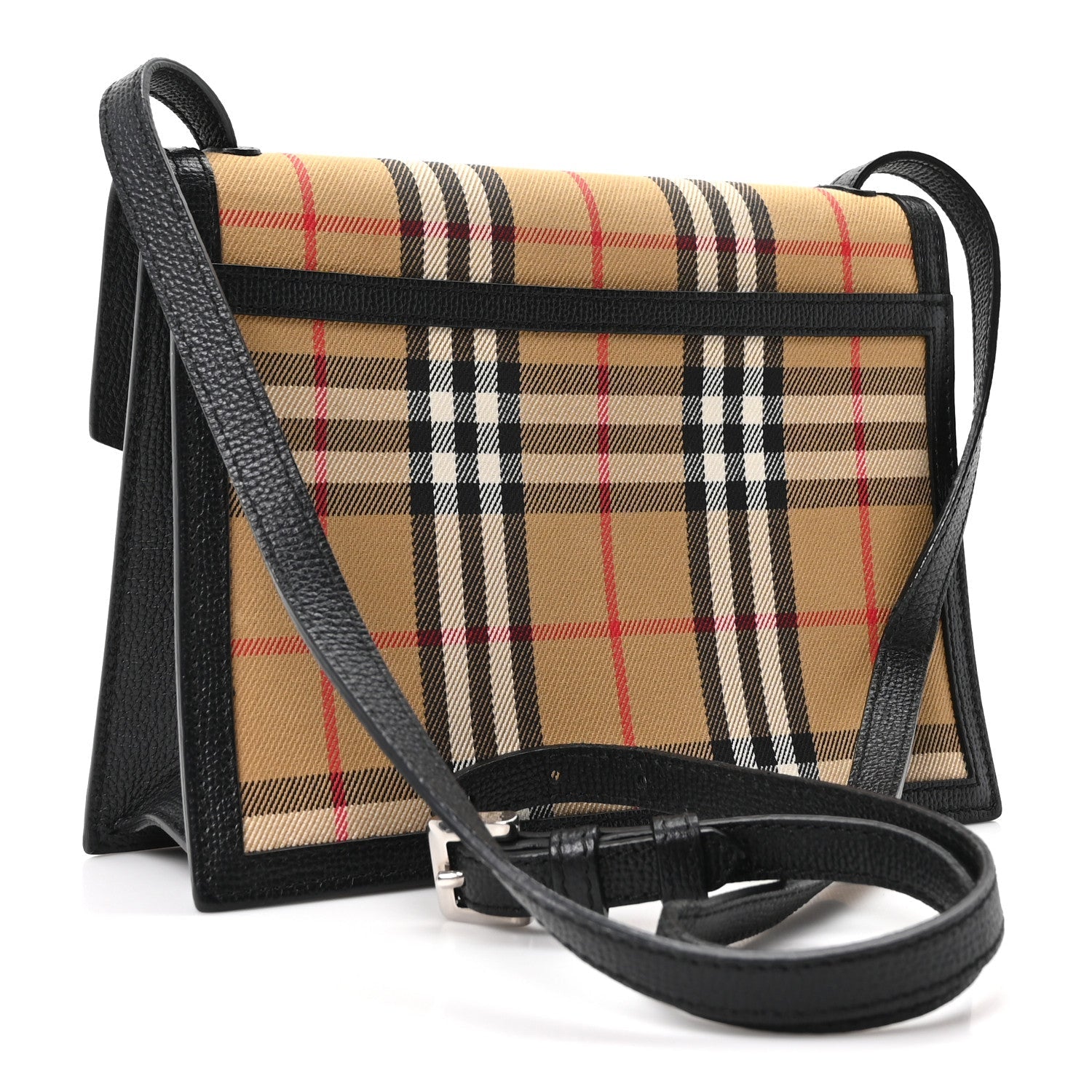 Grainy Calfskin Vintage Check Small Macken Crossbody Bag Black