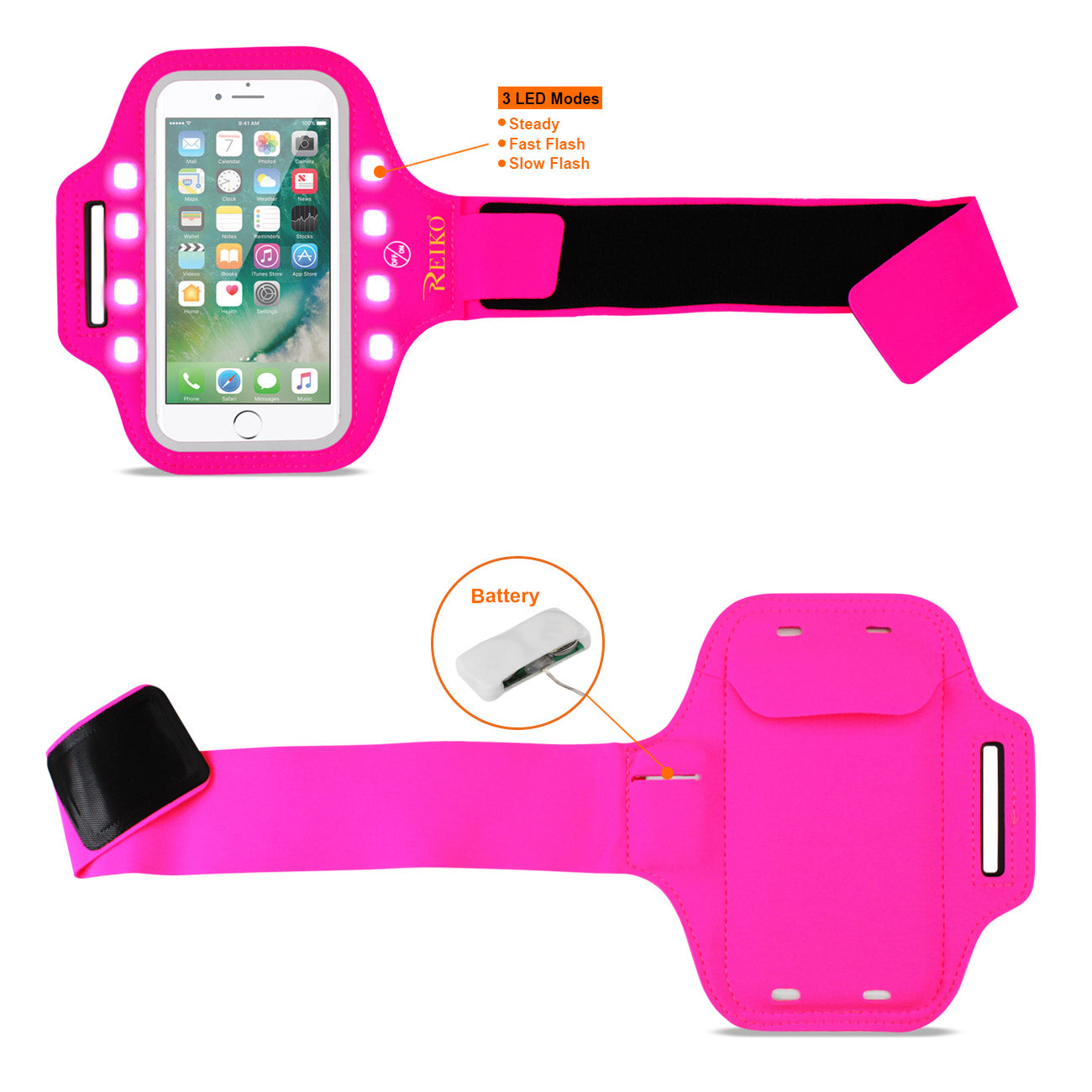 Reiko Running Sports Armband For Iphone 7 Plus/ 6S Plus Or 5.5 Inches Device With Led In Pink (5.5X5.5 Inches)