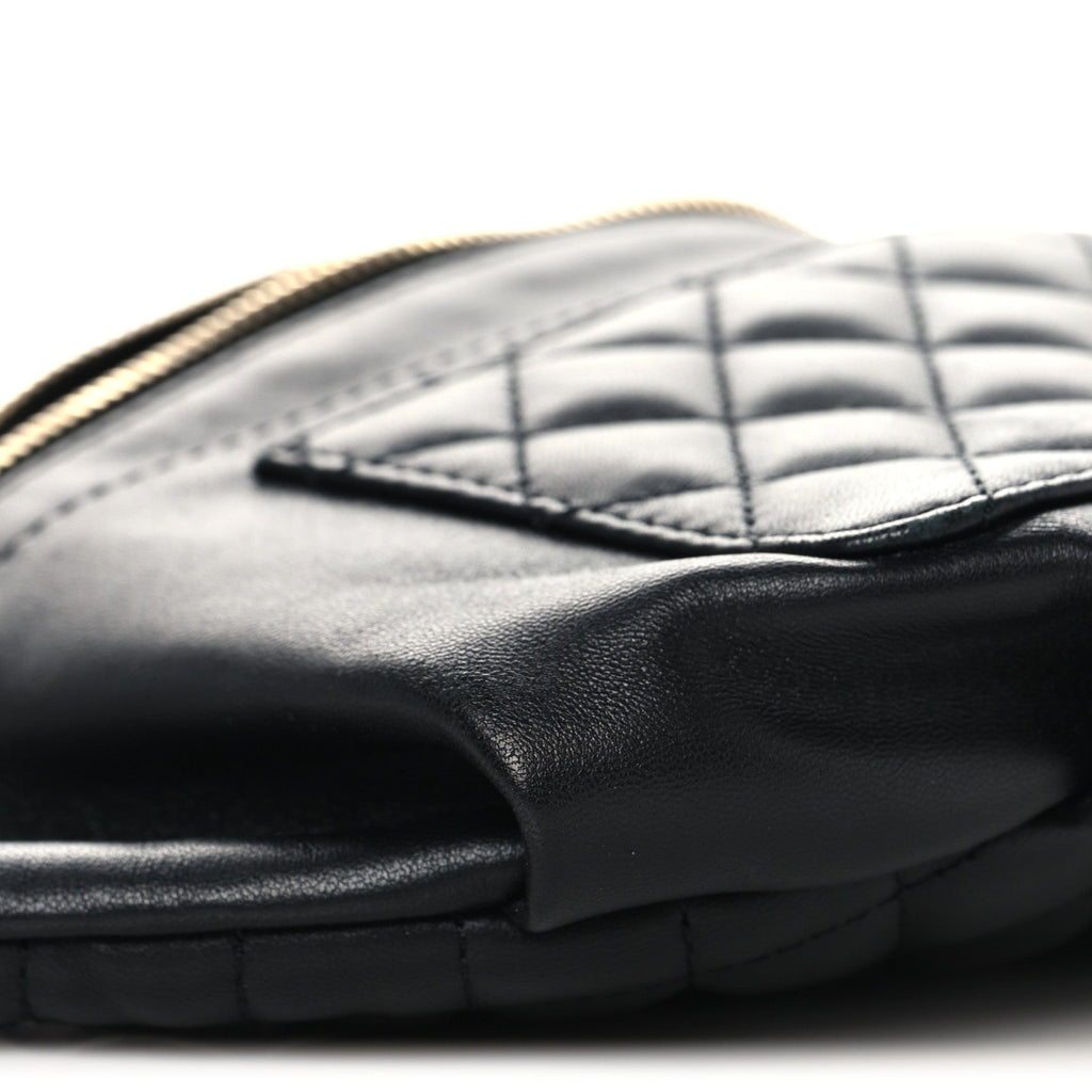 Lambskin Quilted Waist Bag Fanny Pack Black