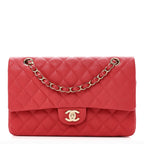 Caviar Quilted Medium Double Flap Red