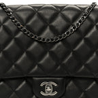 Lambskin Quilted Clutch With Chain Flap Black