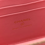 Lambskin Quilted Small Top Handle Vanity Case With Chain Pink