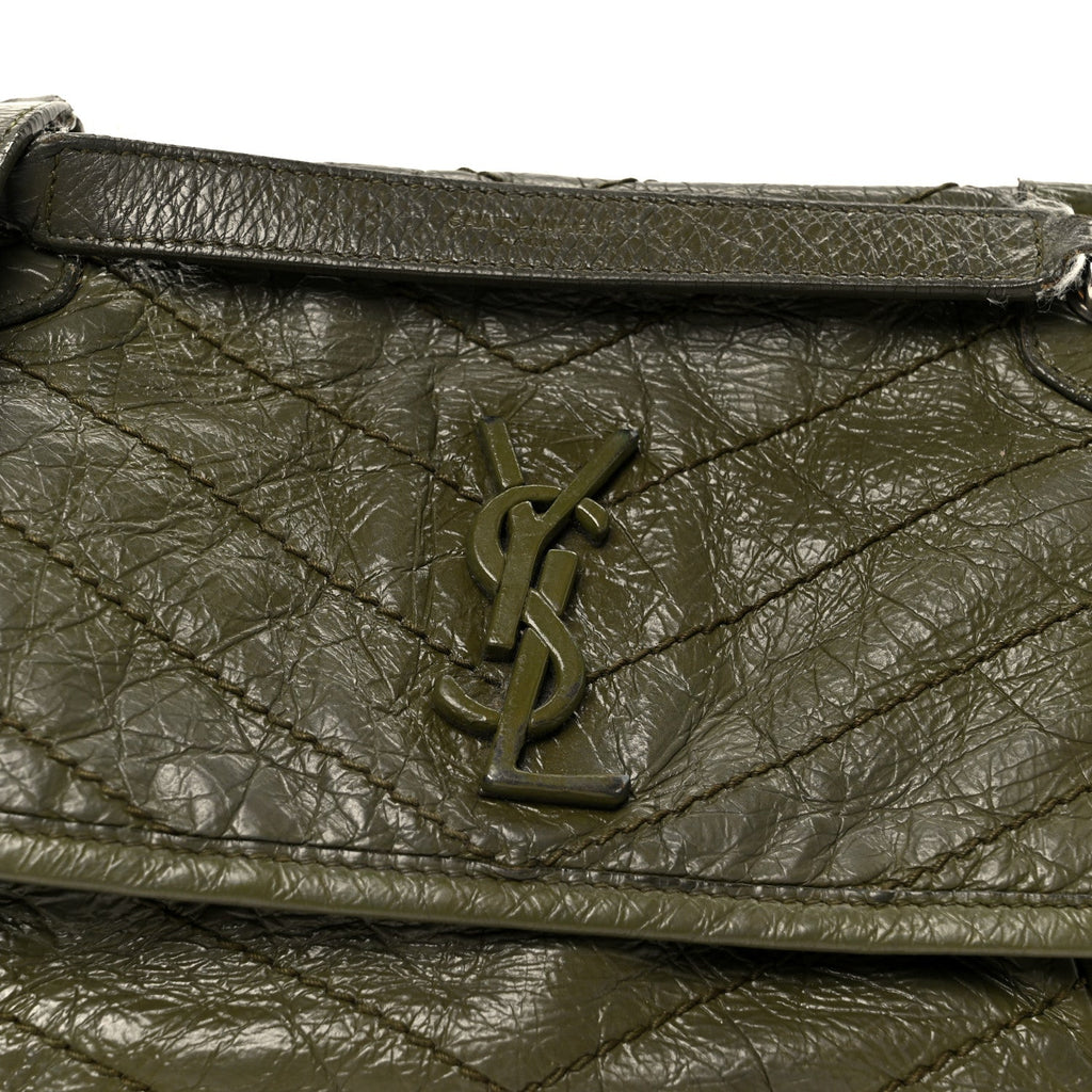 Crinkled Lambskin Matelasse Monogram Baby Niki Chain Satchel Seawood