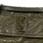 Crinkled Lambskin Matelasse Monogram Baby Niki Chain Satchel Seawood