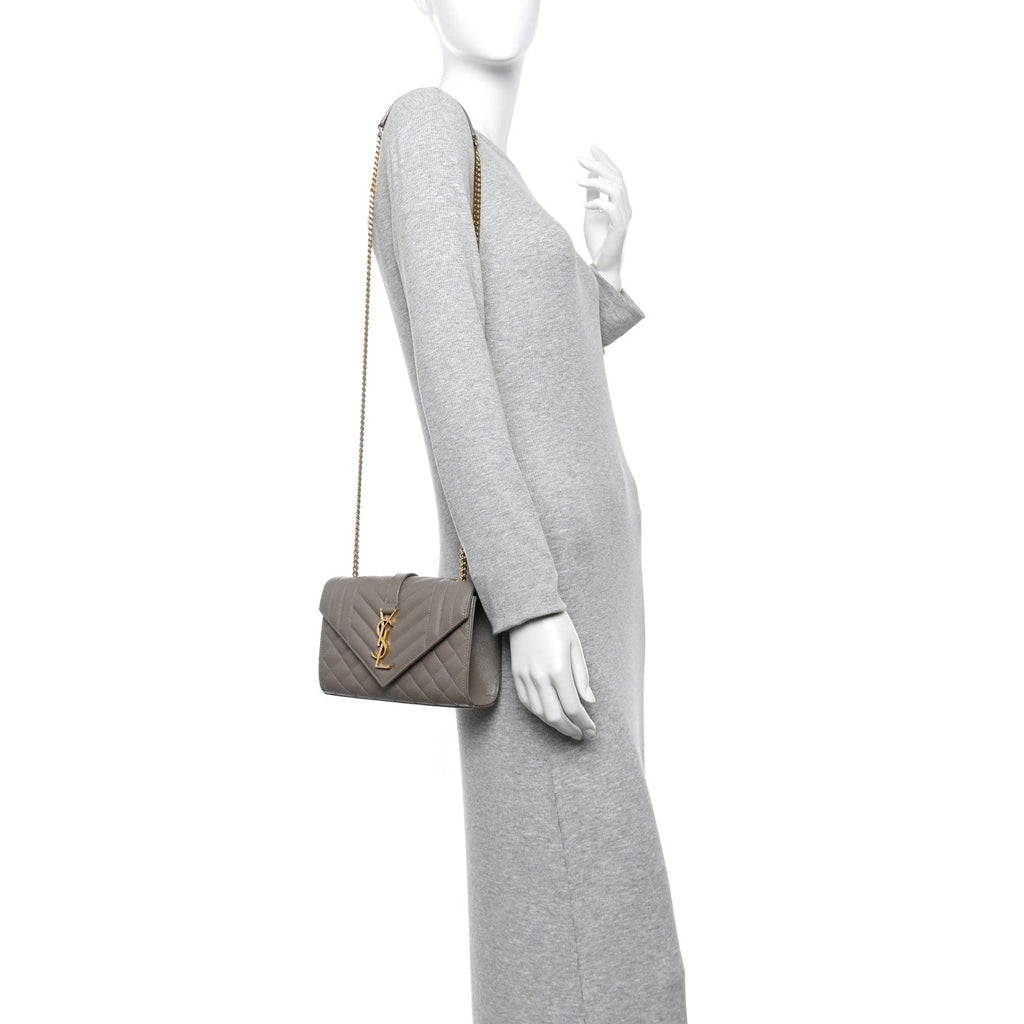 Grain De Poudre Textured Mixed Matelasse Triquilt Small Monogram Satchel Greyish Brown