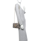 Grain De Poudre Textured Mixed Matelasse Triquilt Small Monogram Satchel Greyish Brown