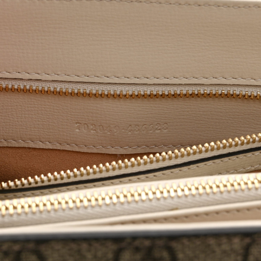GG Supreme Monogram Calfskin Medium Horsebit 1955 Top Handle Bag Beige Ebony Mystic White