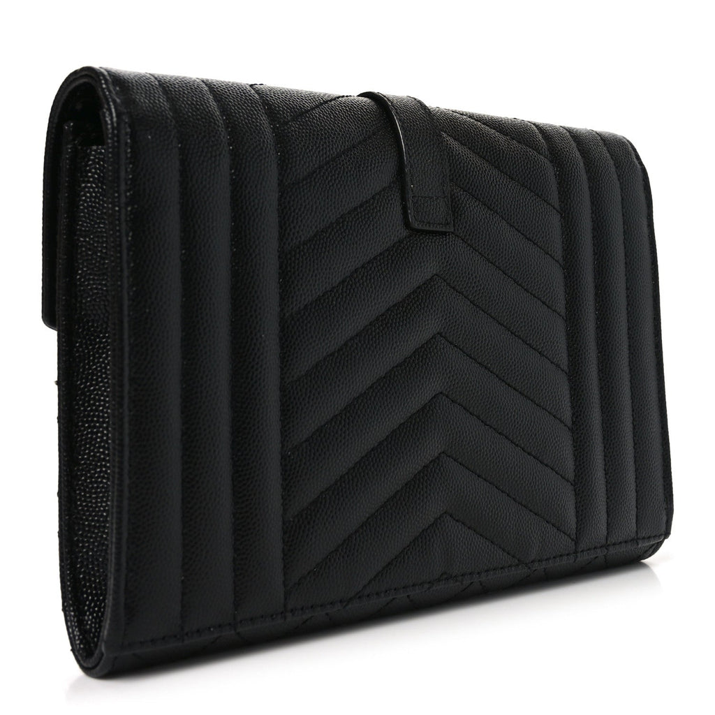 Grain De Poudre Textured Mixed Matelasse Triquilt Monogram Clutch Black
