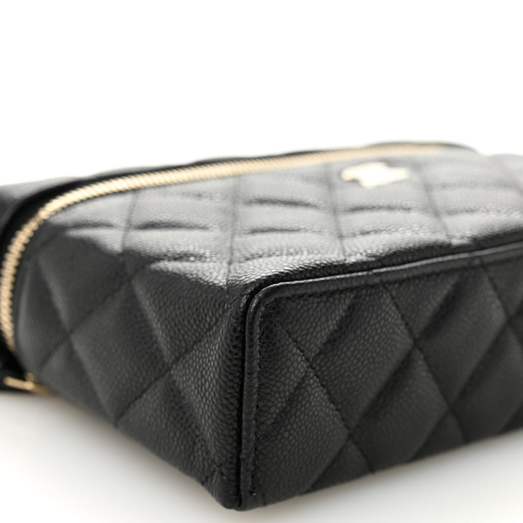 Caviar Quilted Top Handle Slim Vanity With Chain Black