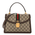GG Supreme Monogram Textured Dollar Calfskin Web Small Ophidia Padlock Top Handle Bag Beige Ebony New Acero