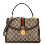 GG Supreme Monogram Textured Dollar Calfskin Web Small Ophidia Padlock Top Handle Bag Beige Ebony New Acero